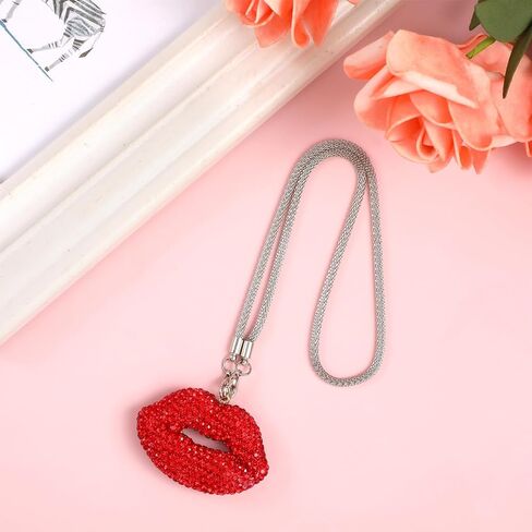 Bling Lip Diamond Car Accessories for Women, Crystal Red Lip Car Rear View Mirror Charm Gift Rhinestone Car Interior Pendant Good Luck Amulet Hanging Gift Glitter Car Ornament Decor(Red) in Saudi Arabia