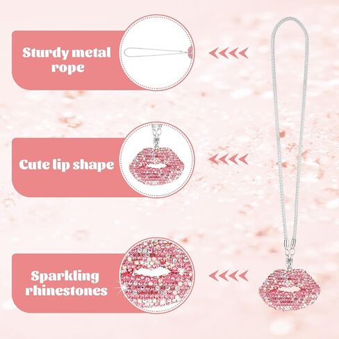 Bling Lip Diamond Car Accessories for Women, Crystal Red Lip Car Rear View Mirror Charm Gift Rhinestone Car Interior Pendant Good Luck Amulet Hanging Gift Glitter Car Ornament Decor(Red) in Saudi Arabia