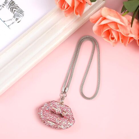 Bling Lip Diamond Car Accessories for Women, Crystal Red Lip Car Rear View Mirror Charm Gift Rhinestone Car Interior Pendant Good Luck Amulet Hanging Gift Glitter Car Ornament Decor(Red) in Saudi Arabia