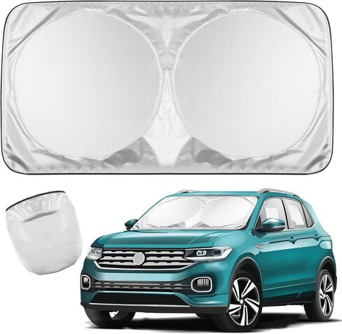 Windshield Sun Shade, Foldable Car Sun Shade Windshield with Storage Pouch, Front Window Sun Protector Block UV Rays, Protect Vehicle Interiors, (X-Large 65.7x36.4 in), Silver in Saudi Arabia