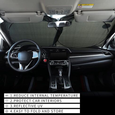Windshield Sun Shade, Foldable Car Sun Shade Windshield with Storage Pouch, Front Window Sun Protector Block UV Rays, Protect Vehicle Interiors, (X-Large 65.7x36.4 in), Silver in Saudi Arabia