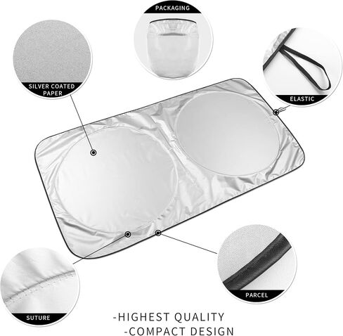 Windshield Sun Shade, Foldable Car Sun Shade Windshield with Storage Pouch, Front Window Sun Protector Block UV Rays, Protect Vehicle Interiors, (X-Large 65.7x36.4 in), Silver in Saudi Arabia