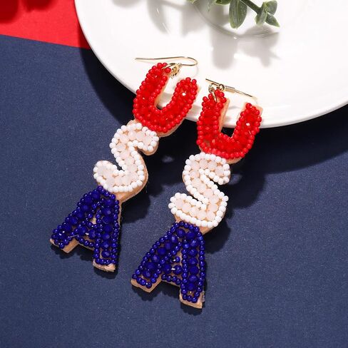 American Flag Earrings for Women Handmade Beaded 4th of July Earrings Patriotic Red White Blue USA Flag Lips Drop Dangle Earrings Independence Day Memorial Day Jewelry Gifts in Kuwait
