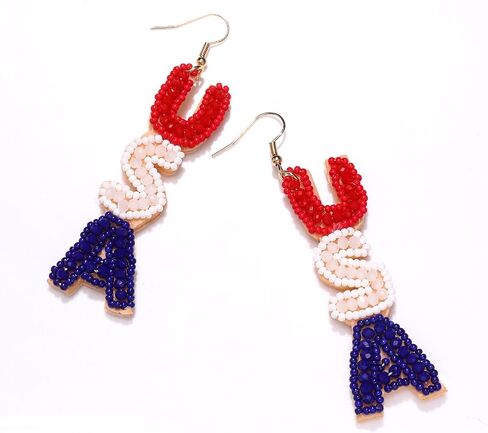American Flag Earrings for Women Handmade Beaded 4th of July Earrings Patriotic Red White Blue USA Flag Lips Drop Dangle Earrings Independence Day Memorial Day Jewelry Gifts in Kuwait