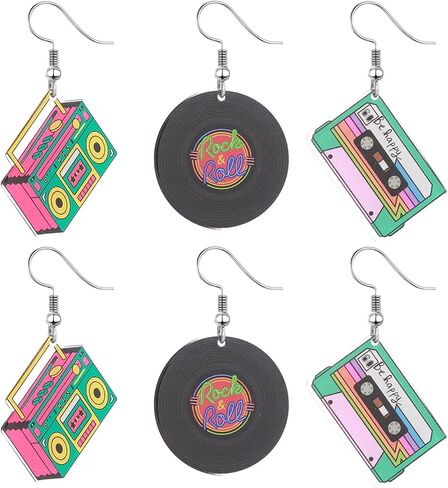 3 Pairs Neon Cassette Tape Earrings Set for Women Acrylic Cassette Music Earrings Vintage Vinyl Record Earrings 70s 80s Retro Tape Earrings 90's Outfit Party Accessories in Saudi Arabia