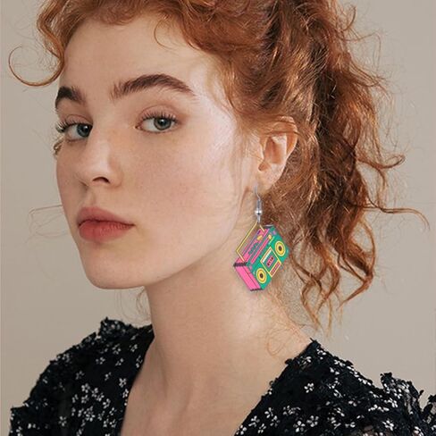 3 Pairs Neon Cassette Tape Earrings Set for Women Acrylic Cassette Music Earrings Vintage Vinyl Record Earrings 70s 80s Retro Tape Earrings 90's Outfit Party Accessories in Saudi Arabia