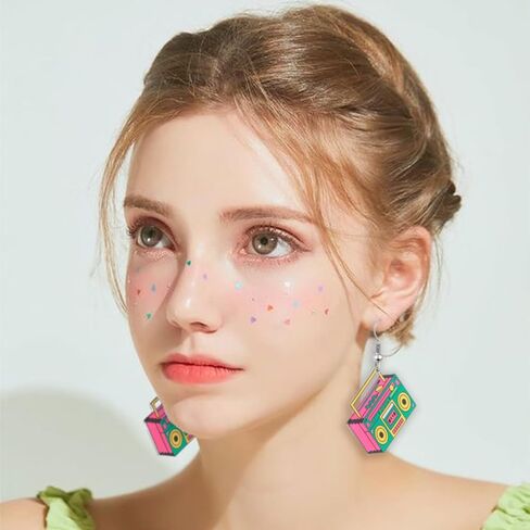 3 Pairs Neon Cassette Tape Earrings Set for Women Acrylic Cassette Music Earrings Vintage Vinyl Record Earrings 70s 80s Retro Tape Earrings 90's Outfit Party Accessories in Saudi Arabia