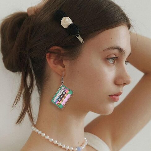 3 Pairs Neon Cassette Tape Earrings Set for Women Acrylic Cassette Music Earrings Vintage Vinyl Record Earrings 70s 80s Retro Tape Earrings 90's Outfit Party Accessories in Saudi Arabia
