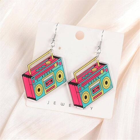 3 Pairs Neon Cassette Tape Earrings Set for Women Acrylic Cassette Music Earrings Vintage Vinyl Record Earrings 70s 80s Retro Tape Earrings 90's Outfit Party Accessories in Saudi Arabia