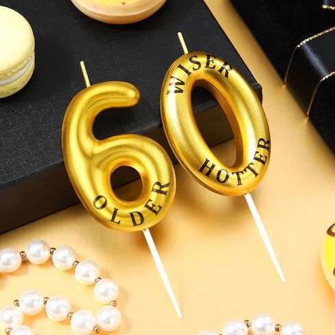 شموع عيد ميلاد مضحكة 30 و40 و50 و60 و70، شموع أرقام الكيك، شموع عيد ميلاد أكثر حكمة وأكثر سخونة، شموع كعكة ذهبية وسوداء، زينة عيد الميلاد، لوازم الاحتفال بعيد الميلاد (60) in Kuwait