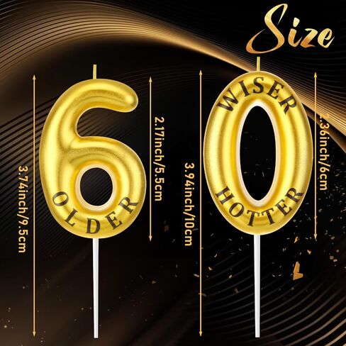 شموع عيد ميلاد مضحكة 30 و40 و50 و60 و70، شموع أرقام الكيك، شموع عيد ميلاد أكثر حكمة وأكثر سخونة، شموع كعكة ذهبية وسوداء، زينة عيد الميلاد، لوازم الاحتفال بعيد الميلاد (60) in Kuwait