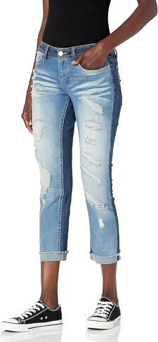 dollhouse Women's Size Plus Denim Cuffed Jeans with Heavy Destruction in Kuwait