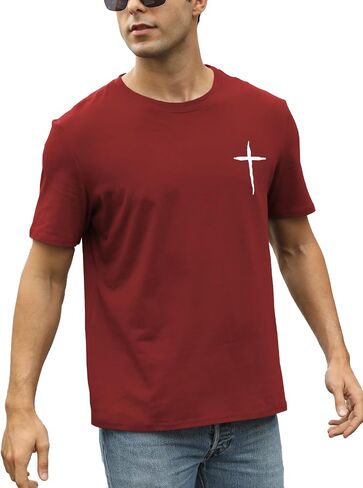 Mens Short Sleeve Cotton T-Shirts Crew Neck Jesus Cross Printed Shirts Faith Christ Shirts in Kuwait