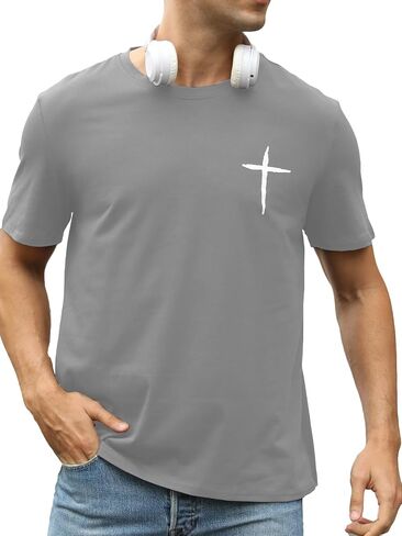 Mens Short Sleeve Cotton T-Shirts Crew Neck Jesus Cross Printed Shirts Faith Christ Shirts in Kuwait