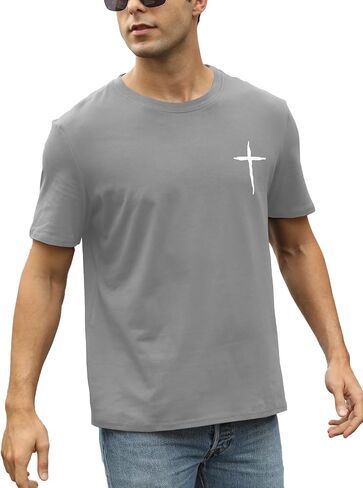 Mens Short Sleeve Cotton T-Shirts Crew Neck Jesus Cross Printed Shirts Faith Christ Shirts in Kuwait