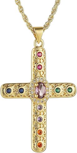 HZMAN Gold Cross Necklace for Women 18K Gold Plated Necklace Dainty Retro Cubic Zirconia Cross Necklace Pendant Jewelry Gift in Saudi Arabia
