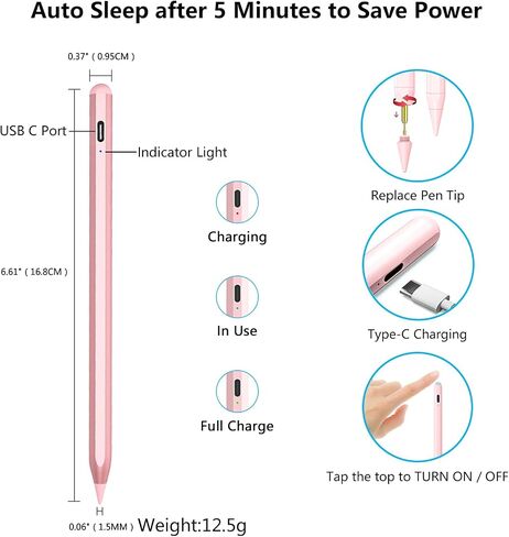 iPencil للجيل الأول، قلم iPad بشاشة LED للطاقة مع خاصية رفض راحة اليد وحساسية الإمالة، قلم iPad Stylus 6/7/8/9/10، iPad Air 3/4/5/M2، iPad Mini 5/6، iPad Pro 11 بوصة/ 12.9 بوصة/13 بوصة M4 2018-2024-روز جولد in Saudi Arabia