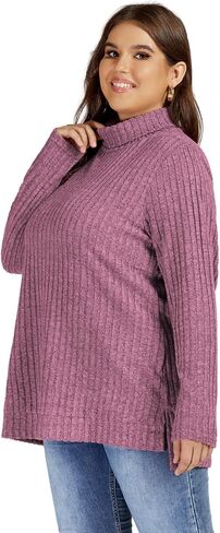 VISLILY Womens-Plus-Size-Tops Trendy Turtleneck Lightweight Sweaters Casual Long Sleeve Shirts Dressy Side Split Tunics 1X-5X in Kuwait