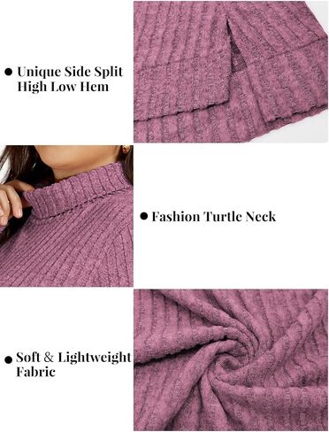 VISLILY Womens-Plus-Size-Tops Trendy Turtleneck Lightweight Sweaters Casual Long Sleeve Shirts Dressy Side Split Tunics 1X-5X in Kuwait