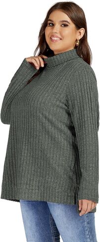 VISLILY Womens-Plus-Size-Tops Trendy Turtleneck Lightweight Sweaters Casual Long Sleeve Shirts Dressy Side Split Tunics 1X-5X in Kuwait