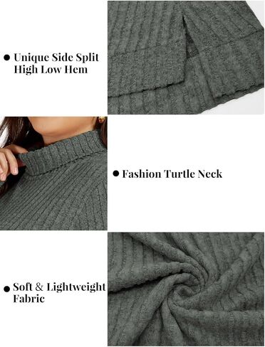 VISLILY Womens-Plus-Size-Tops Trendy Turtleneck Lightweight Sweaters Casual Long Sleeve Shirts Dressy Side Split Tunics 1X-5X in Kuwait