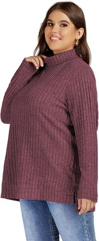 VISLILY Womens-Plus-Size-Tops Trendy Turtleneck Lightweight Sweaters Casual Long Sleeve Shirts Dressy Side Split Tunics 1X-5X in Kuwait