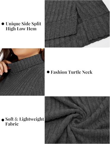 VISLILY Womens-Plus-Size-Tops Trendy Turtleneck Lightweight Sweaters Casual Long Sleeve Shirts Dressy Side Split Tunics 1X-5X in Kuwait