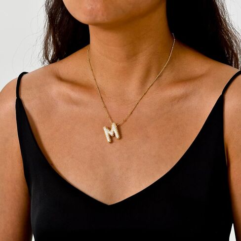 Bubble Letter Necklace for Women Dainty Balloon Initial Necklaces Cubic Zirconia Alphabet Name Pendant Necklace Personalized Jewelry Gifts in Kuwait
