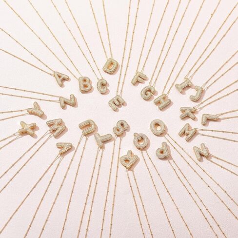 Bubble Letter Necklace for Women Dainty Balloon Initial Necklaces Cubic Zirconia Alphabet Name Pendant Necklace Personalized Jewelry Gifts in Kuwait