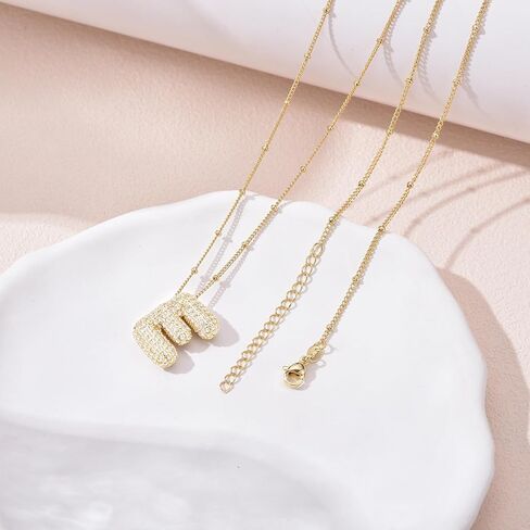 Bubble Letter Necklace for Women Dainty Balloon Initial Necklaces Cubic Zirconia Alphabet Name Pendant Necklace Personalized Jewelry Gifts in Kuwait