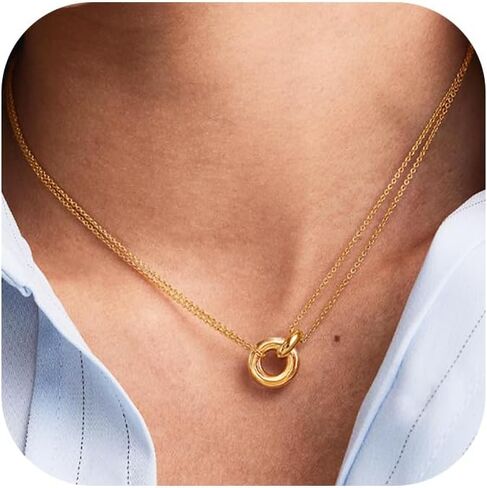 Gold Circle Pendant Necklace for Women, Interlocking Circle Necklace, Dainty Gold Necklace for Women, Gold Charm Necklace for Women, Double Circle Necklace in Saudi Arabia