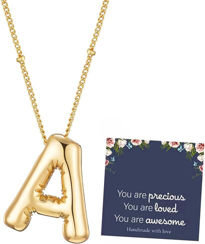 Bubble Letter Necklace for Women Dainty Balloon Initial Necklaces Cubic Zirconia Alphabet Name Pendant Necklace Personalized Jewelry Gifts in Kuwait