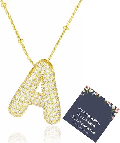 Bubble Letter Necklace for Women Dainty Balloon Initial Necklaces Cubic Zirconia Alphabet Name Pendant Necklace Personalized Jewelry Gifts in Kuwait