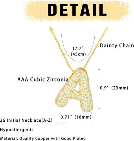Bubble Letter Necklace for Women Dainty Balloon Initial Necklaces Cubic Zirconia Alphabet Name Pendant Necklace Personalized Jewelry Gifts in Kuwait
