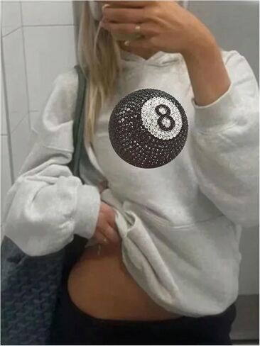 سويت شيرت نسائي من Milumia Diamond Graphic 8 Ball هوديس فضفاض مقاس كبير in Saudi Arabia