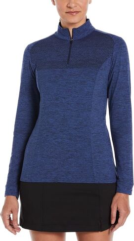 بلوفر Perry Ellis نسائي بأكمام طويلة بسحاب 1/4 وأكمام طويلة، حماية من الشمس، طارد للماء، تمدد معزز، مسامي in Kuwait