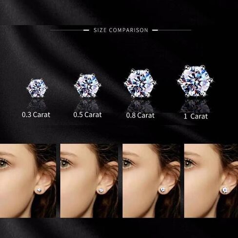 moissanite stud earrings, 0.5ct-2ct D-F Color High purity Round Cut Diamond Earrings,925 Silver 18K White Gold Plated moissanite stud earrings for Women girl Men. in Kuwait