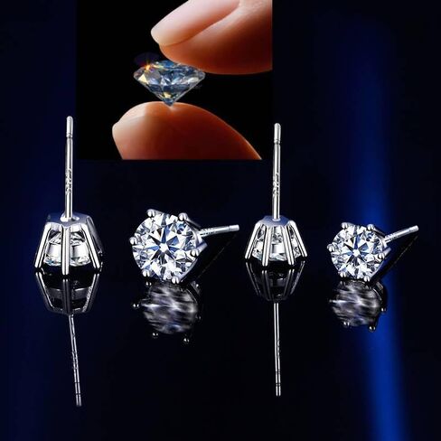 moissanite stud earrings, 0.5ct-2ct D-F Color High purity Round Cut Diamond Earrings,925 Silver 18K White Gold Plated moissanite stud earrings for Women girl Men. in Kuwait
