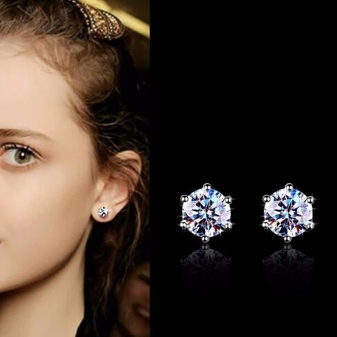 moissanite stud earrings, 0.5ct-2ct D-F Color High purity Round Cut Diamond Earrings,925 Silver 18K White Gold Plated moissanite stud earrings for Women girl Men. in Kuwait