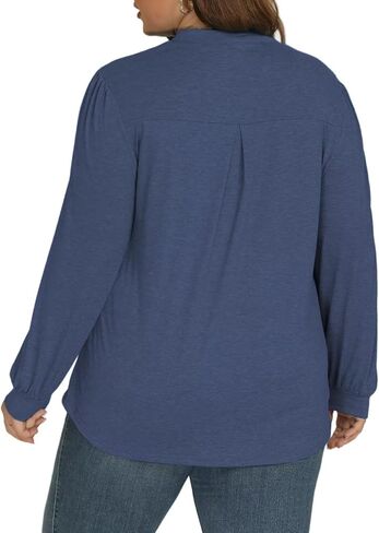 Plus-Size-Tops for Women Dressy Puff Lantern Long Sleeve Shirts Cute Notch V Neck Casual Tunic Blouses XL-5XL in Kuwait