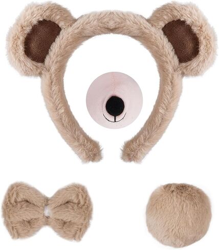 4 Pieces Bear Costume Set Bear Ears Headband and Tail Nose Bowtie for Halloween Carnival Animal Cosplay Party in Saudi Arabia