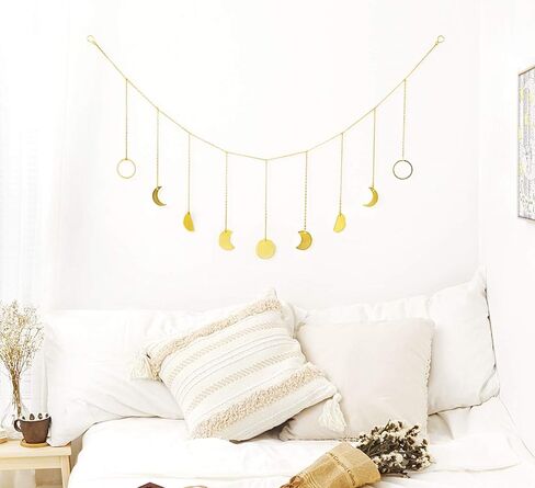 Mkono Moon Phase Wall Hanging Boho Aesthetic Room Decor Metal Moons Garland Hanging Art Bohemian Home Decoration for Girls Room Nursery Bedroom Livingroom Dorm, Ideal Gift, Black, 55" in Kuwait