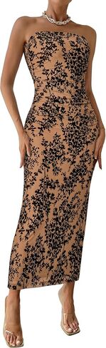 BTFBM Women's Summer Maxi Tube Dress Strapless Side Slit Long Floral Bodycon Dress Elegant Party Cocktail Dresses in Saudi Arabia
