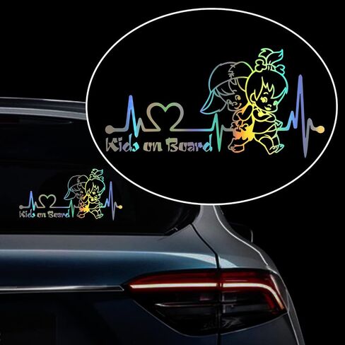 2pcs Heartbeat Kids on Board Sticker for Car Vinyl Decal Car Body Window Bumper Stickers Cute Boy and Girl Baby on Board Safety Warning Sign Laptop SUV Trucks Car Sticker and Decal (Dazzle color) in Saudi Arabia