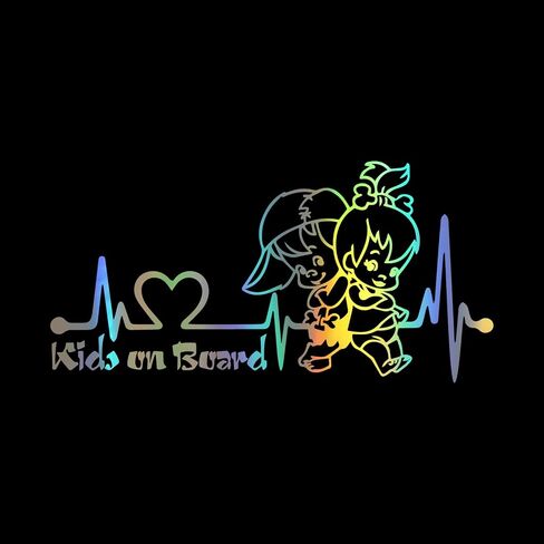 2pcs Heartbeat Kids on Board Sticker for Car Vinyl Decal Car Body Window Bumper Stickers Cute Boy and Girl Baby on Board Safety Warning Sign Laptop SUV Trucks Car Sticker and Decal (Dazzle color) in Saudi Arabia