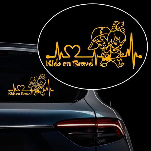 2pcs Heartbeat Kids on Board Sticker for Car Vinyl Decal Car Body Window Bumper Stickers Cute Boy and Girl Baby on Board Safety Warning Sign Laptop SUV Trucks Car Sticker and Decal (Dazzle color) in Saudi Arabia