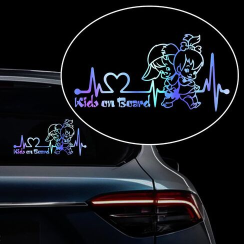 2pcs Heartbeat Kids on Board Sticker for Car Vinyl Decal Car Body Window Bumper Stickers Cute Boy and Girl Baby on Board Safety Warning Sign Laptop SUV Trucks Car Sticker and Decal (Dazzle color) in Saudi Arabia