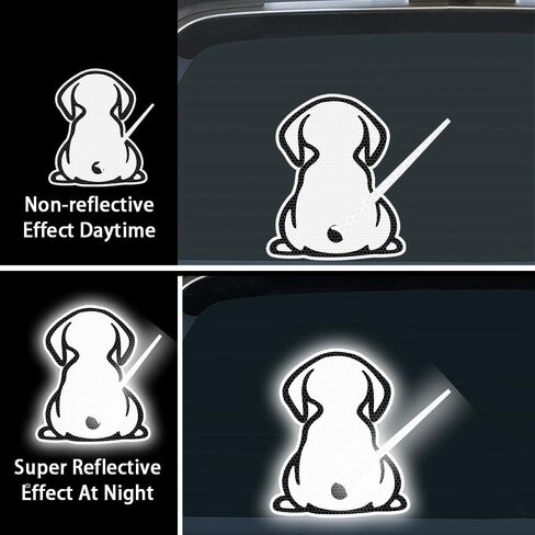 Reflective Puppy Decal for Rear Windshield,Cute Back Dog Car Sticker Rear Wiper Decal Funny Dog Moving Tail Stickers Reflecitve for Car Rear Wiper Decal (White, Filled) in Saudi Arabia