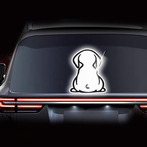 Reflective Puppy Decal for Rear Windshield,Cute Back Dog Car Sticker Rear Wiper Decal Funny Dog Moving Tail Stickers Reflecitve for Car Rear Wiper Decal (White, Filled) in Saudi Arabia