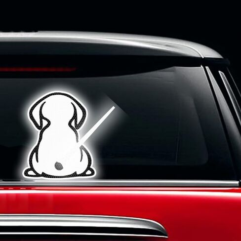 Reflective Puppy Decal for Rear Windshield,Cute Back Dog Car Sticker Rear Wiper Decal Funny Dog Moving Tail Stickers Reflecitve for Car Rear Wiper Decal (White, Filled) in Saudi Arabia
